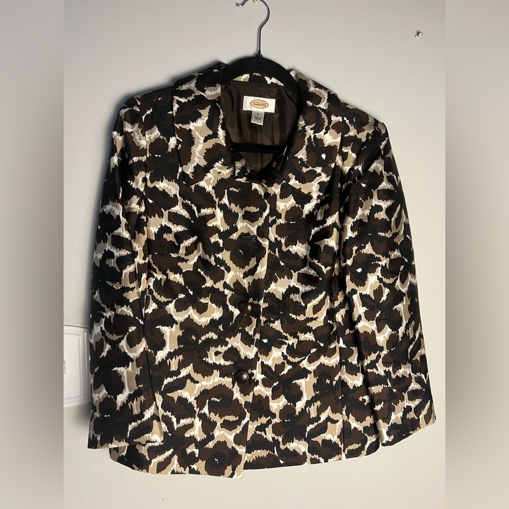Talbots Black and Brown Blazer Lightweight Silk Wool Blend
